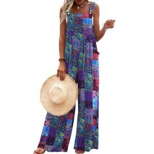 Women's Casual Overalls Loose Wide Leg Jumpsuit Summer Boho Baggy Romper